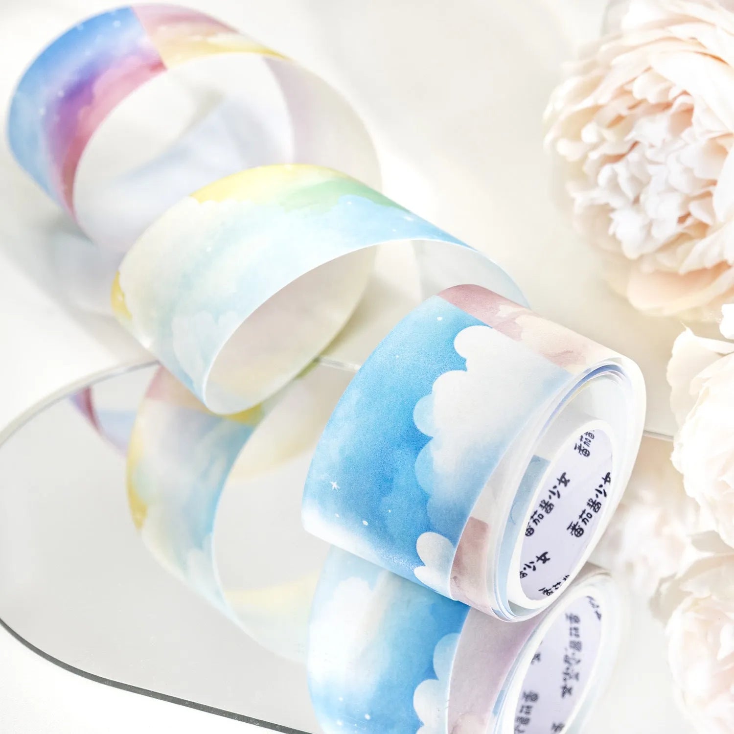 Japanese paper washi tape roll with sky theme designs including colourful clouds and twilight patterns