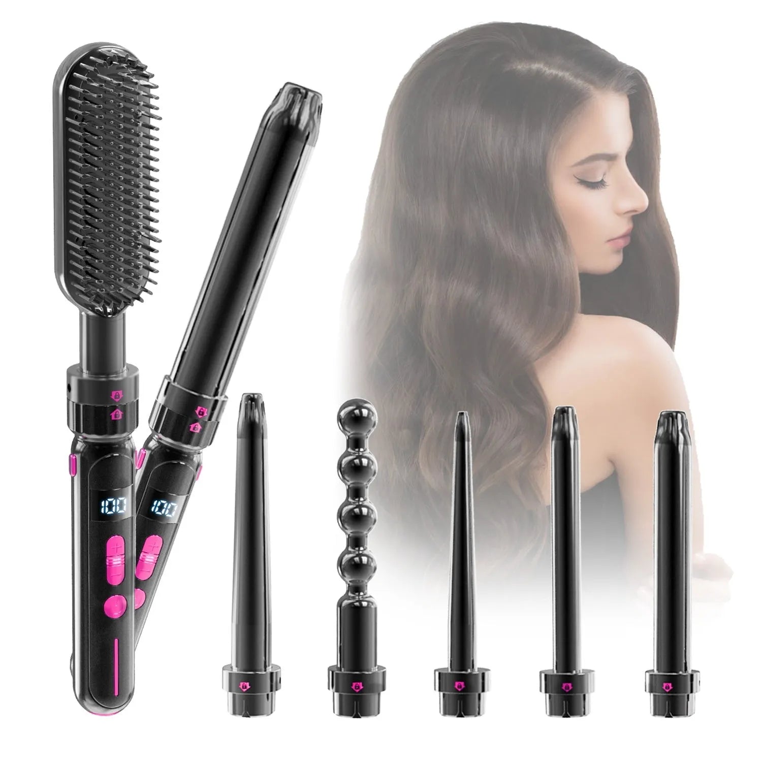 Black ceramic curly hair sticks dual-purpose styler with 30 temperature settings and PTC fast heating