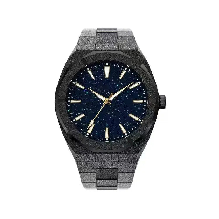 Stainless steel business watch with frosted case and luminous markers in silver, gold or black