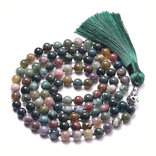Long geometric agate tassel necklace with mixed gemstone beads including lapis lazuli and turquoise