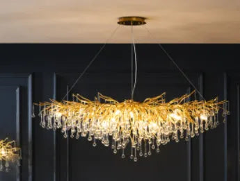 Postmodern light luxury water drop crystal chandelier with aluminium frame, adjustable height 0.5m, diameter 600mm