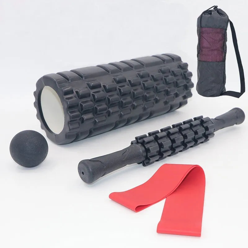 Black six-piece foam roller massage bar set with 33cm shaft for fitness and health massage