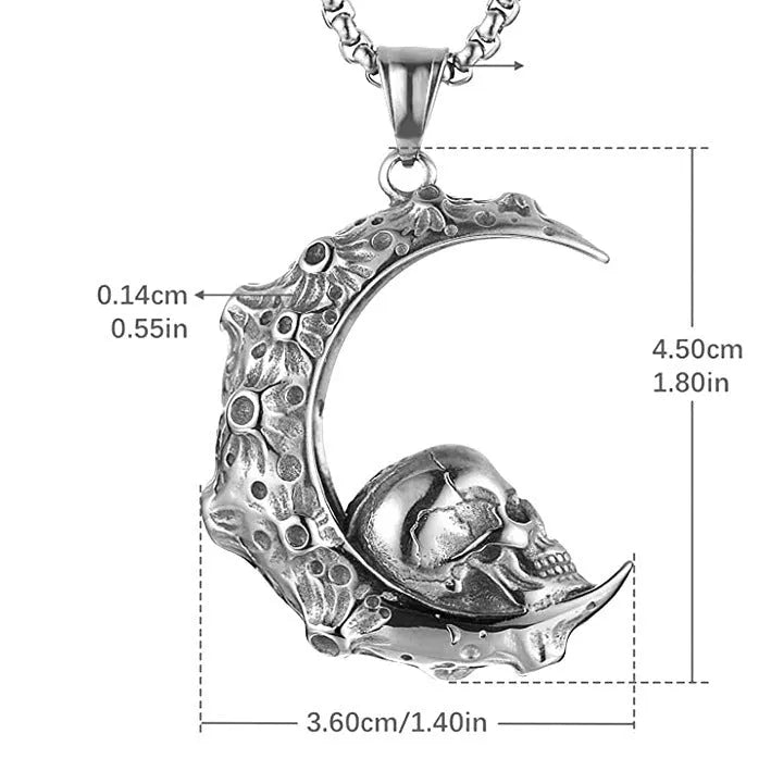 Men's silver stainless steel necklace with alloy skull pendant and matching chain
