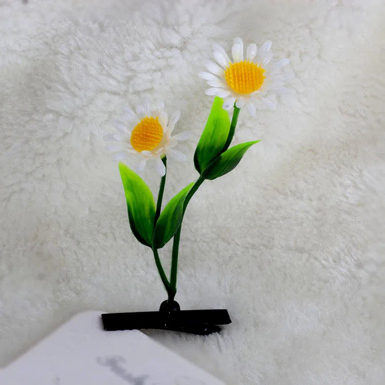 Plastic grass bean sprout hairpin with cute flower barrettes for children, handmade floral hair accessory