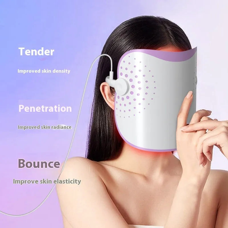 White and purple photon IPL beauty mask device for home skincare with plug-in power cable