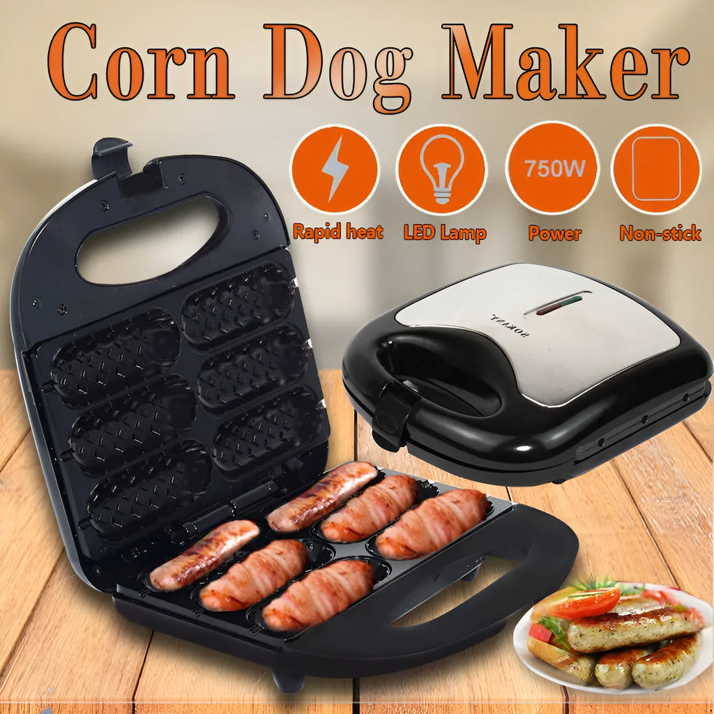 Black hot dog sausage machine with non-stick coating on kitchen counter