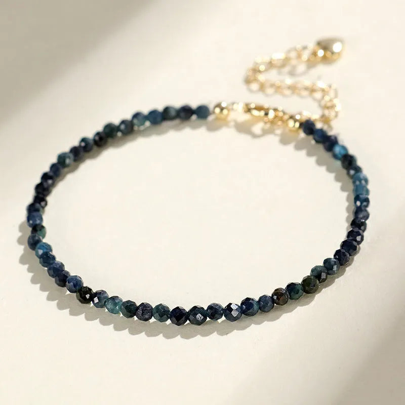 Blue tourmaline 3mm beaded bracelet with spacer beads in women's advanced style