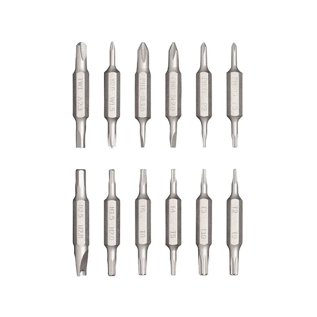 24-in-1 precision repair screwdriver set with 12 double-end bits in black, grey or red colours