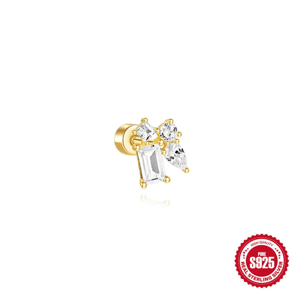 S925 sterling silver flat column threaded ear bone studs with butterfly clasp in a gold electroplated finish.