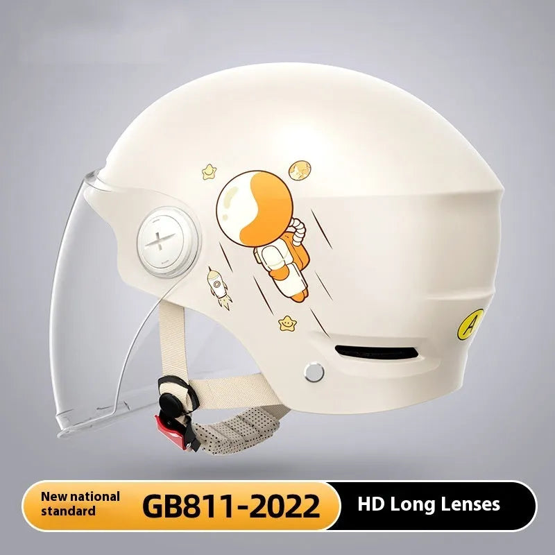 Khaki electric motorcycle half helmet with ABS construction showing sun protection glasses option