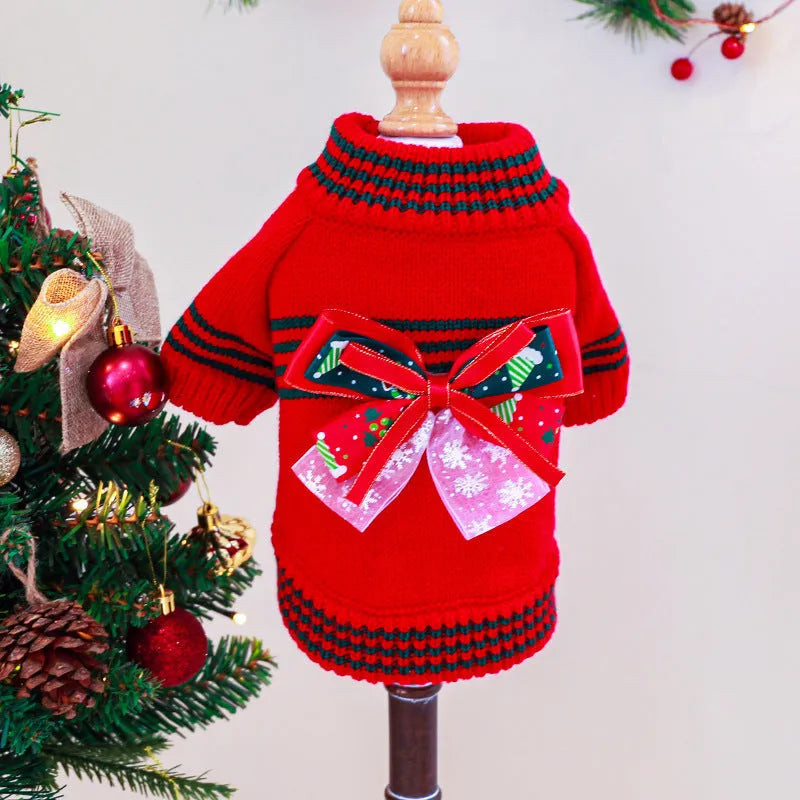 Red Christmas dog sweater with festive print for small to large dogs