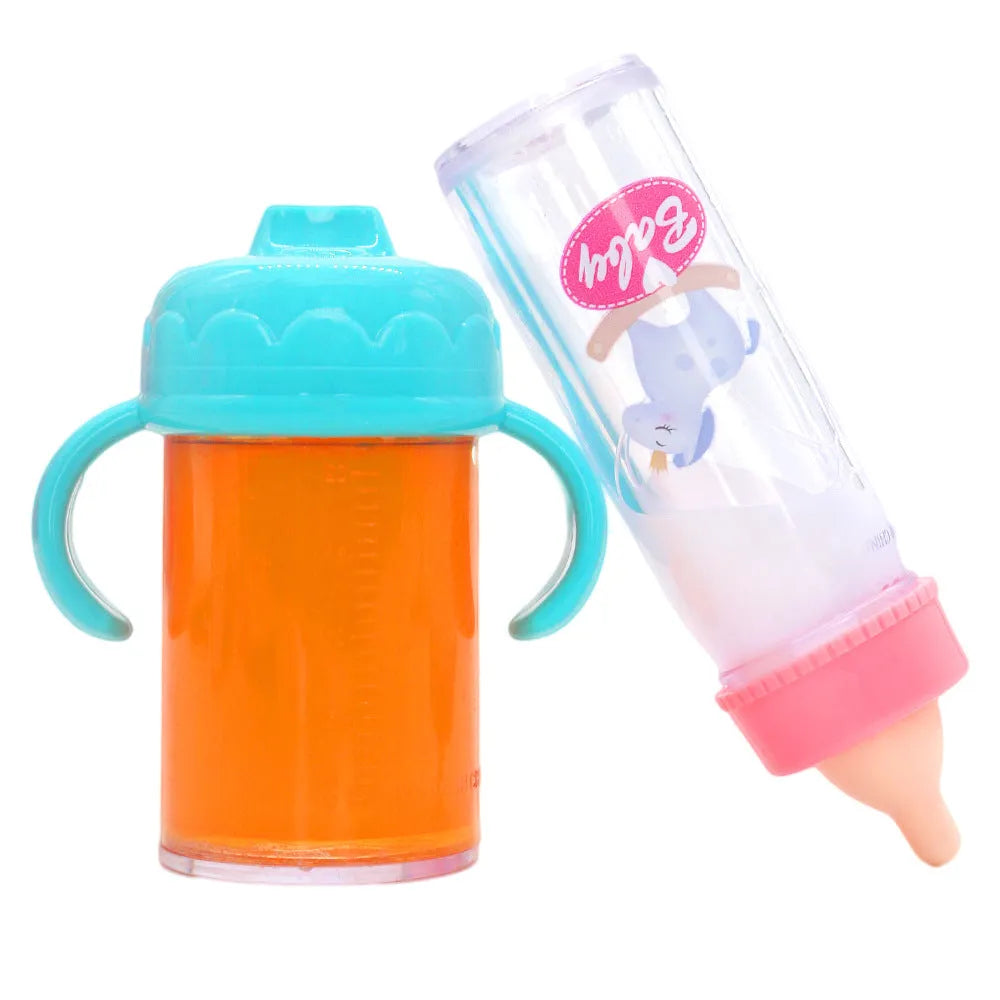 Plastic doll bottle with nipple in bear blue combination on white background