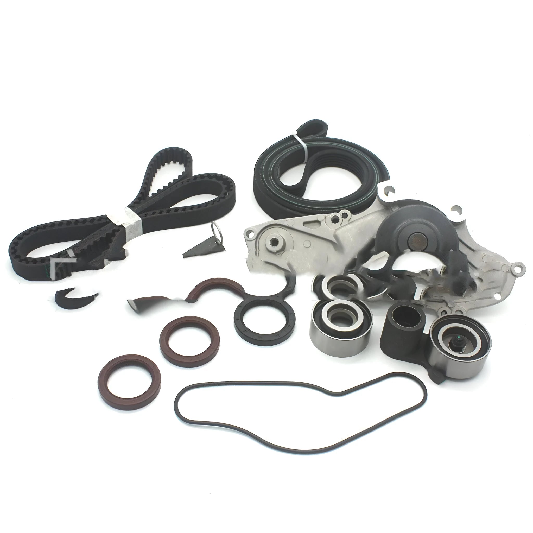 Metal belt and water pump automotive assembly component for engine repair