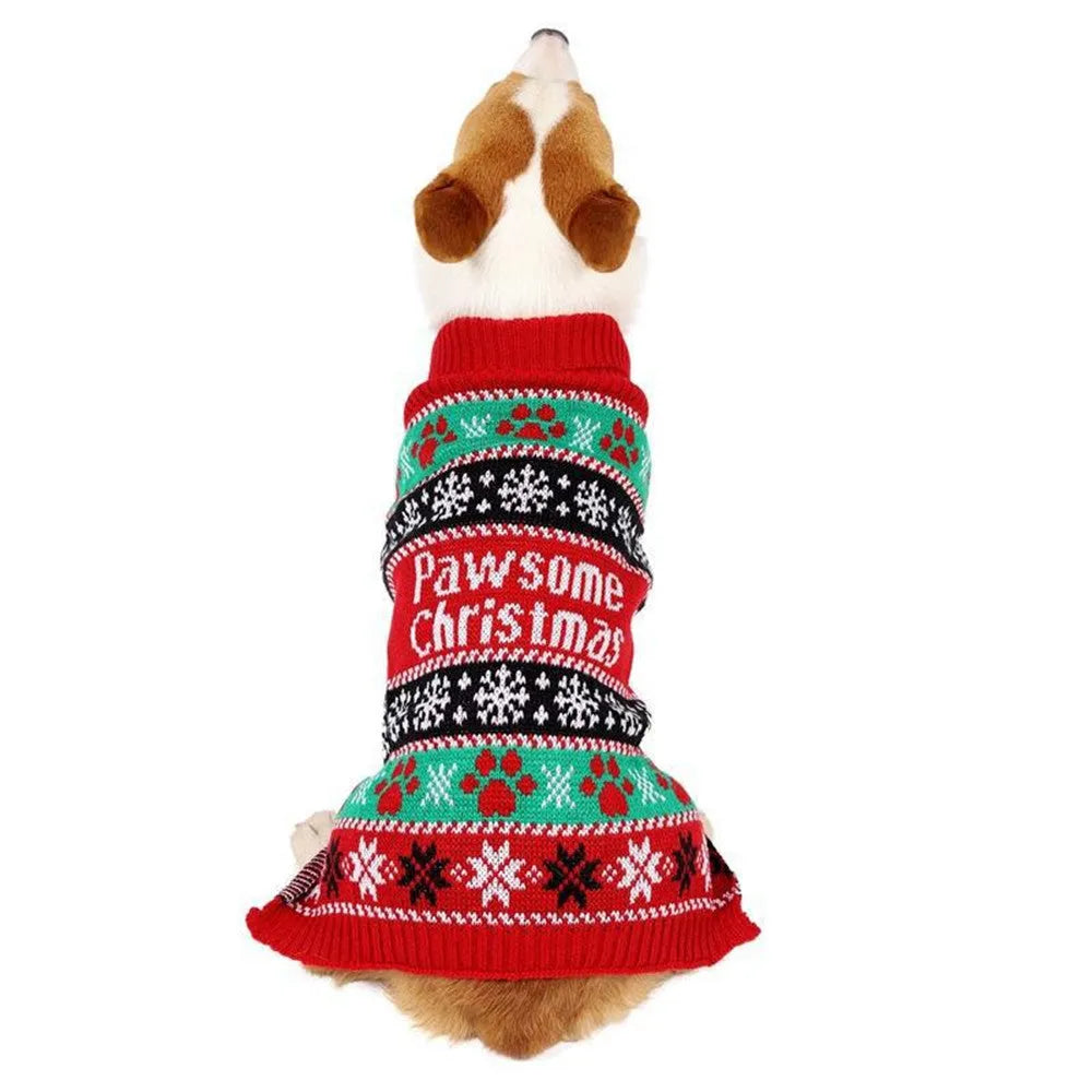 Red high-neck contrast colour acrylic sweater for dogs on a white background, sizes XS to XL