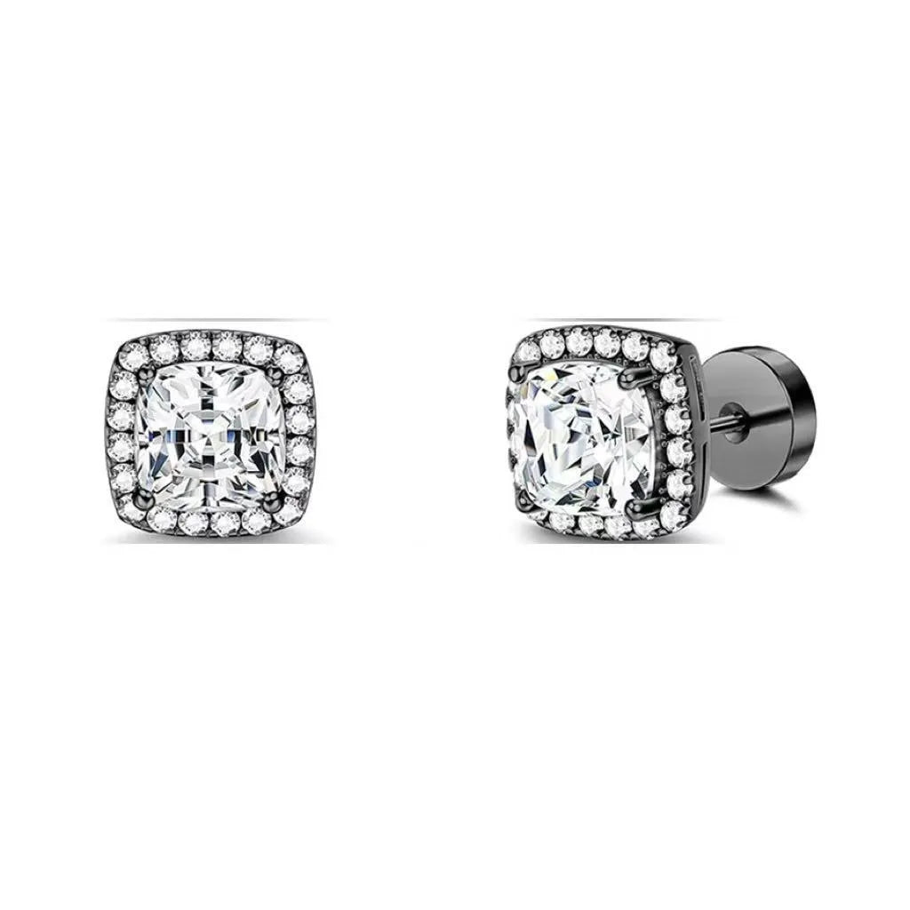 Women's diamond square bag earrings in stainless steel, 8mm geometric shape, electroplated finish, steel colour