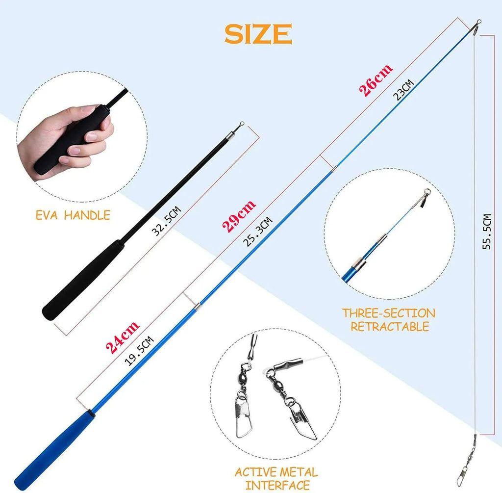 Cat teaser fishing rod set with two poles and ten feather replacement heads