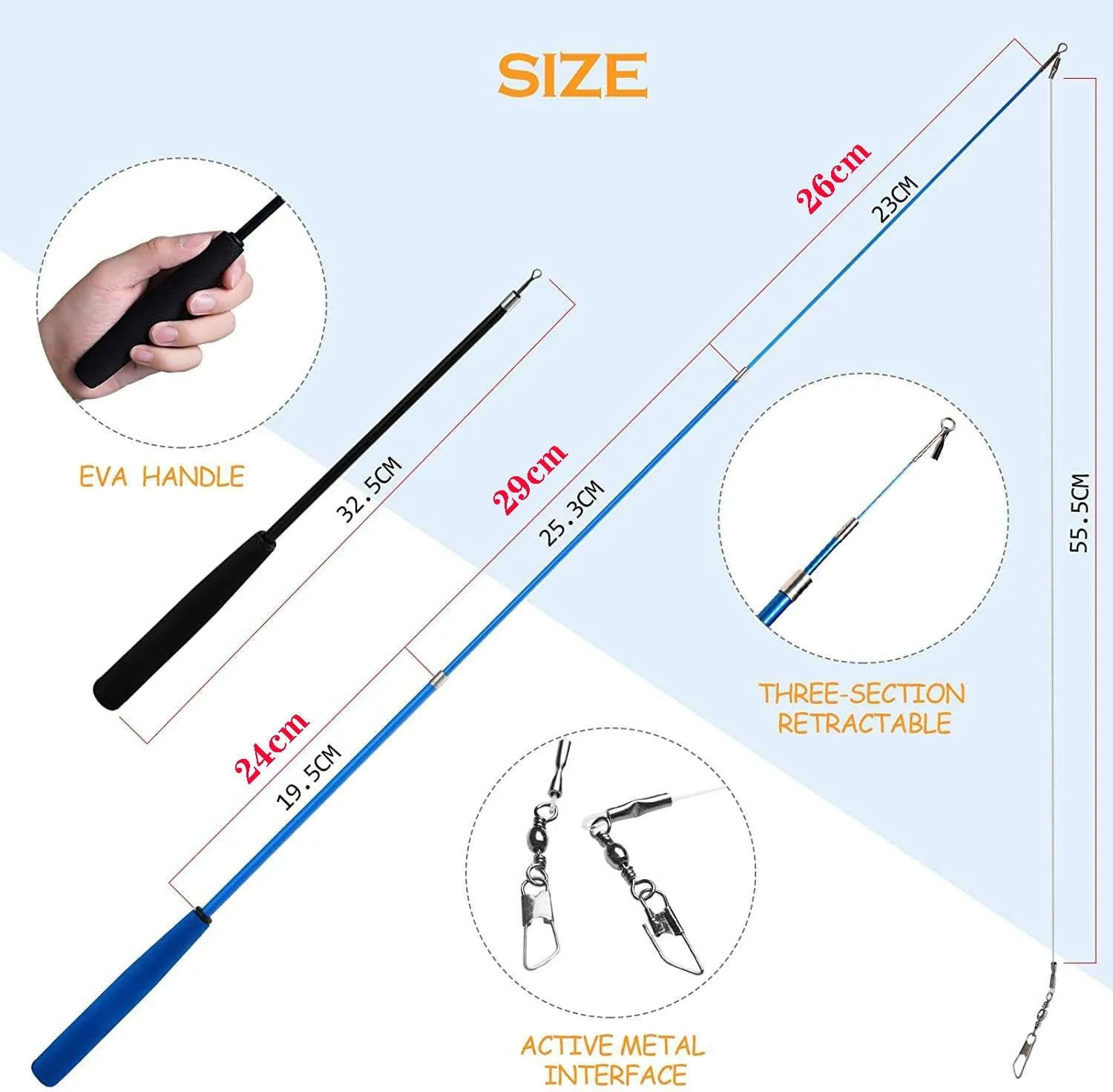 Cat teaser fishing rod set with two poles and ten feather replacement heads