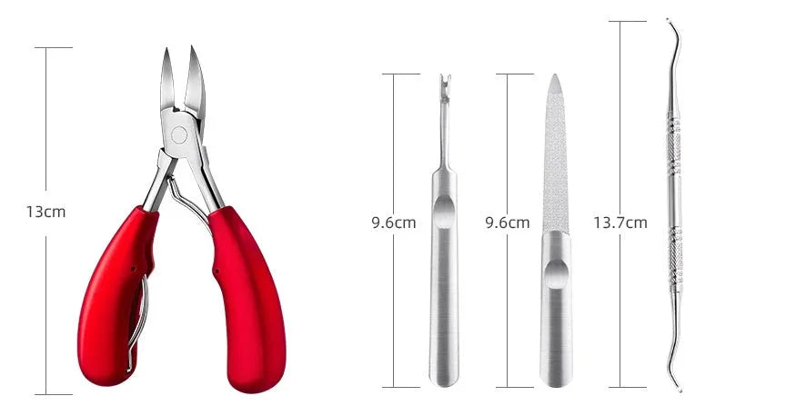Stainless steel nail clippers with coloured ABS plastic handle and dead skin scissors