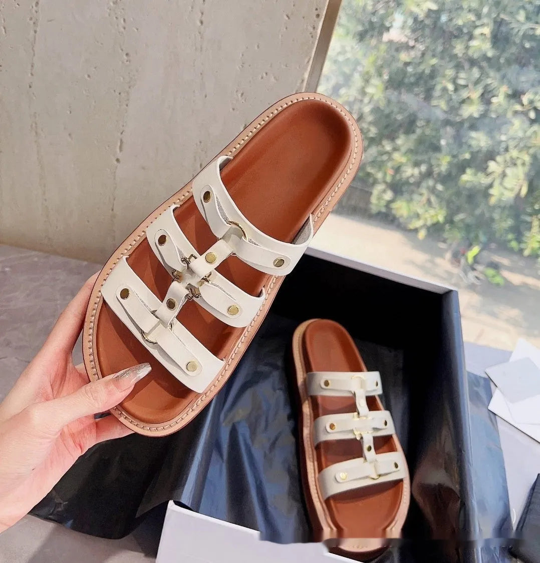 Women's Roman style sandal slippers in patent leather with sheepskin upper in three colour options