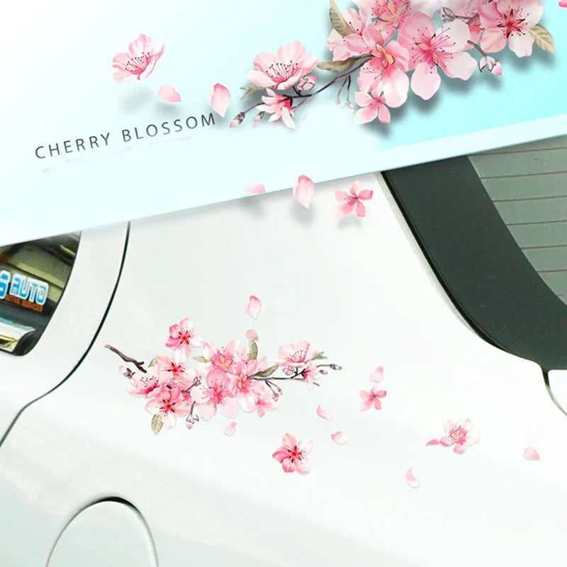 Cherry blossom flower car sticker on vehicle window showing two size options