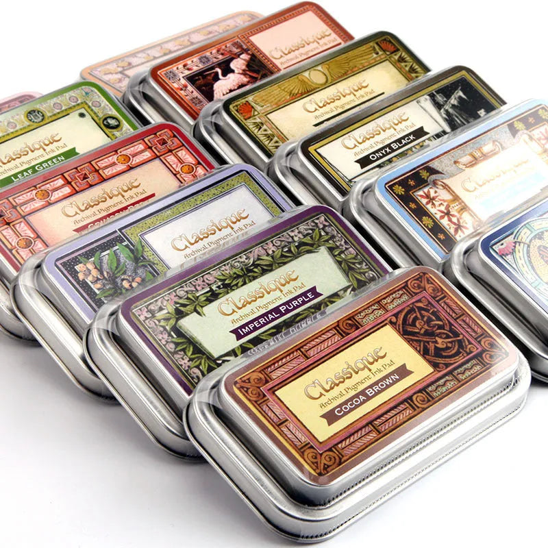 Rectangular oily ink pad for rubber stamps in five colours on a craft surface