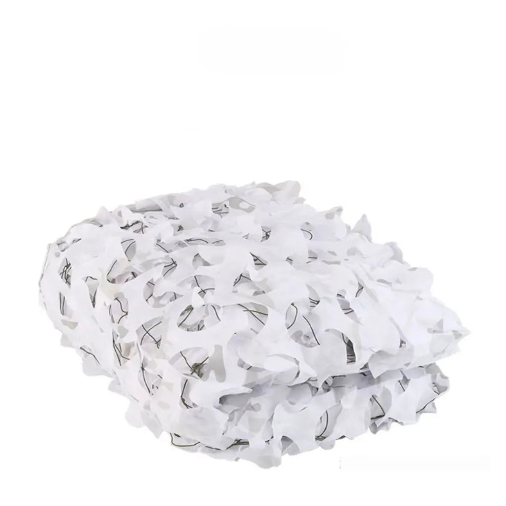 Green camouflage net cover set showing different patterns for desert, woodland, and snow environments.