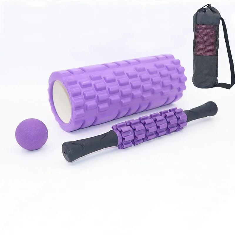 Black six-piece foam roller massage bar set with 33cm shaft for fitness and health massage