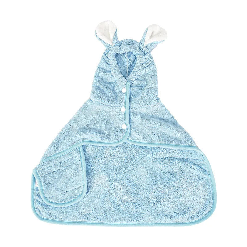 Blue pet drying bathrobe wrap for cats and dogs, absorbent towel with size S dimensions