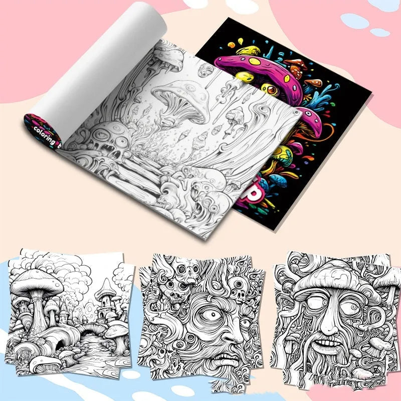Acid tour coloured creative painting book with 200mm length, shown closed.