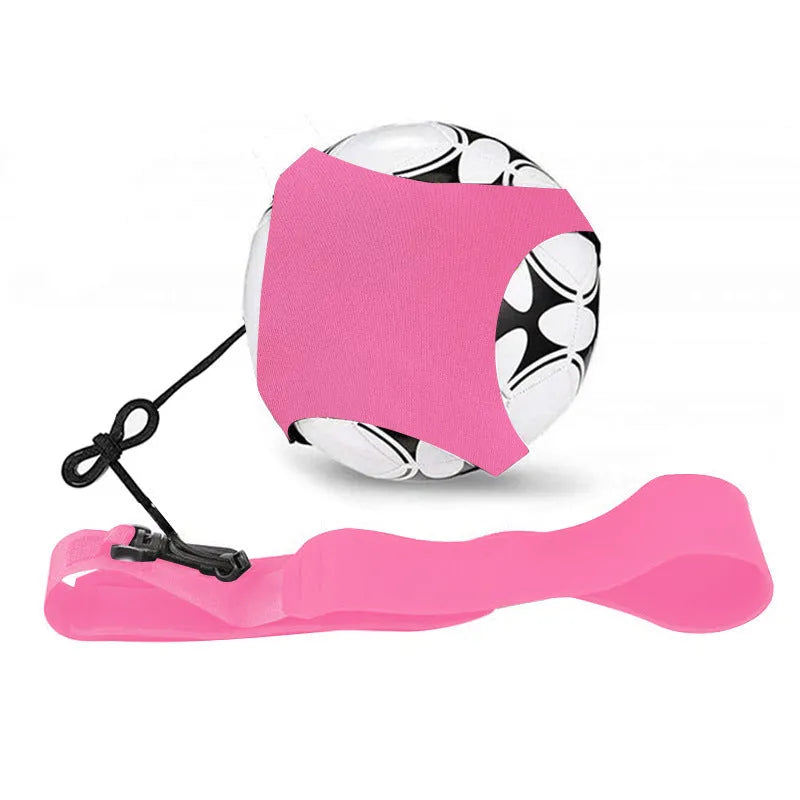 A purple neoprene football juggling belt with a five-corner geometric pattern, laid flat.