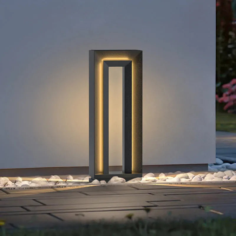 A modern geometric stainless steel acrylic outdoor garden lamp, 62cm tall, for solar or powered use.