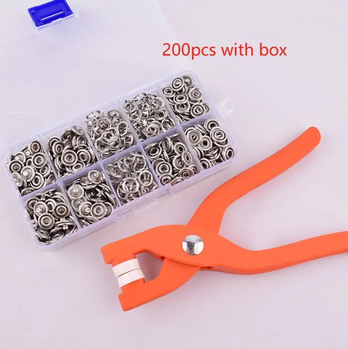 Stainless steel five claw suit buttons with pliers for no-sew clothing fastening on children's garments