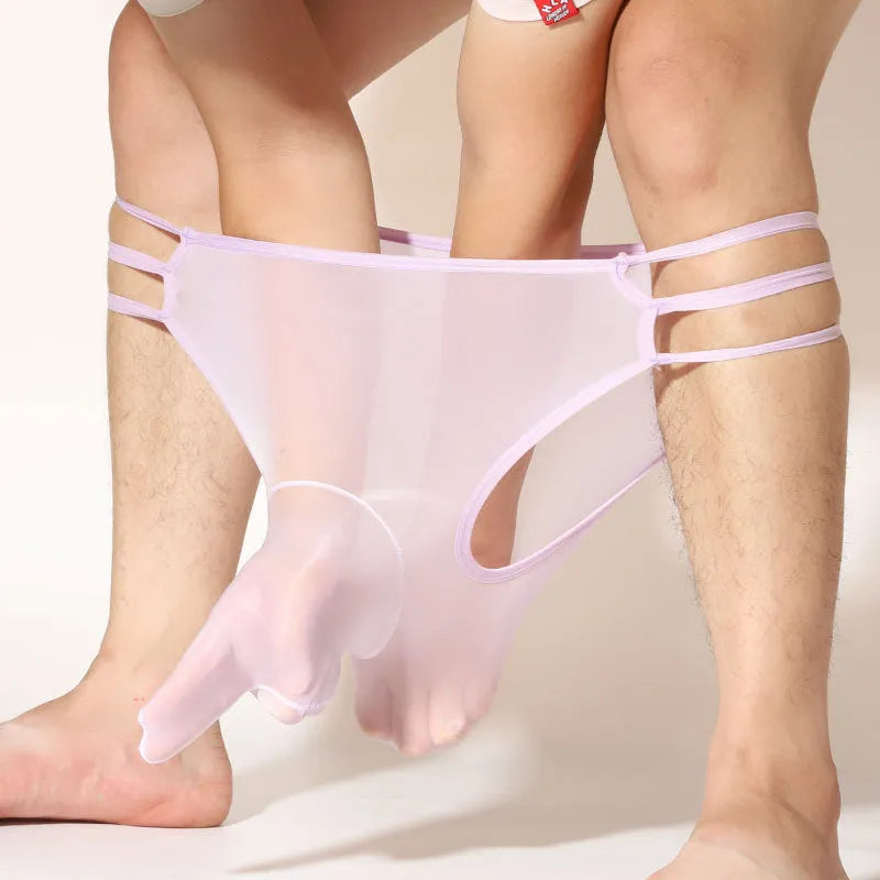 Men's transparent nylon shorts with elephant nose pouch design in multiple colour options