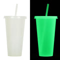 720ml Halloween themed luminous plastic straw cup with cylindrical design and 17.5cm height