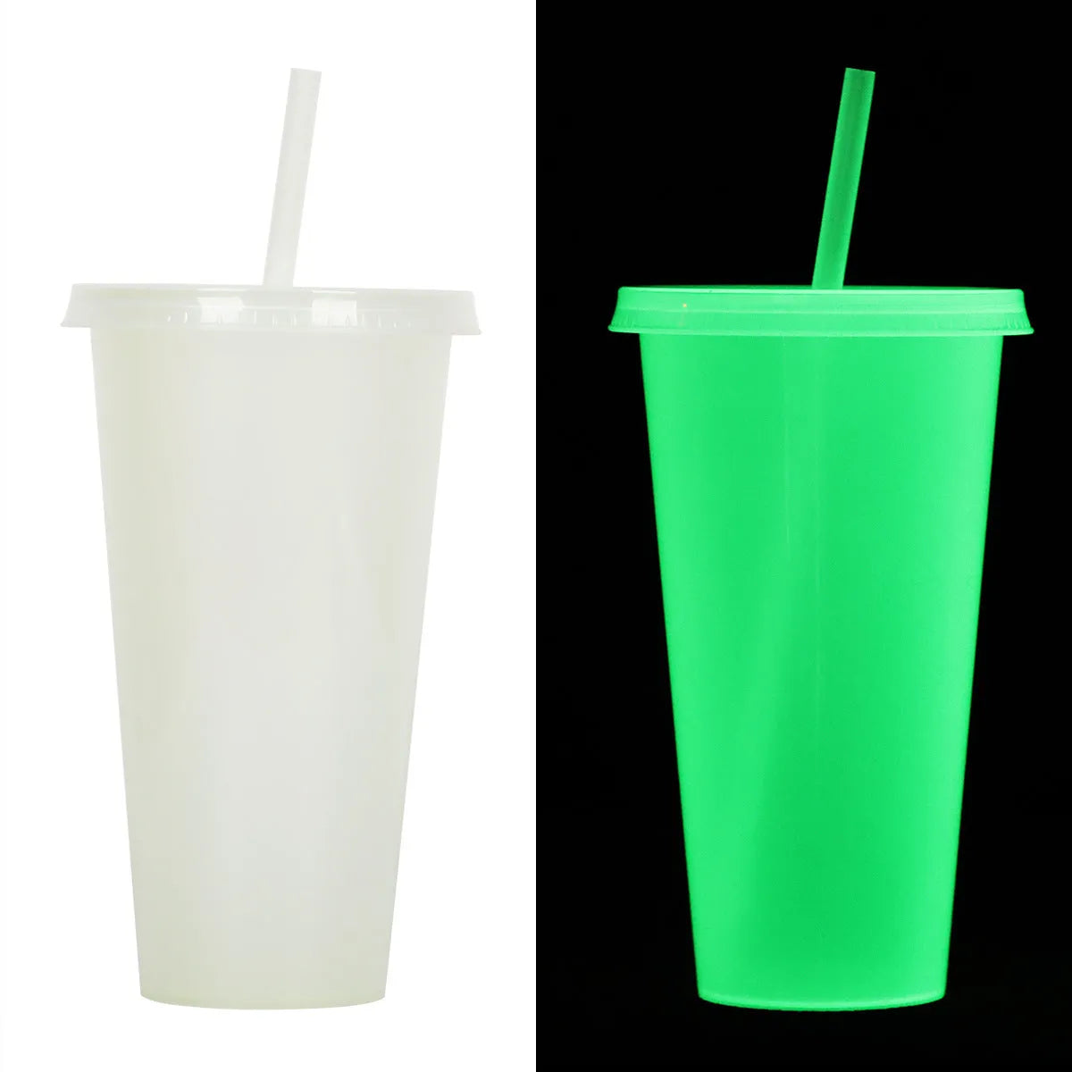 720ml Halloween themed luminous plastic straw cup with cylindrical design and 17.5cm height