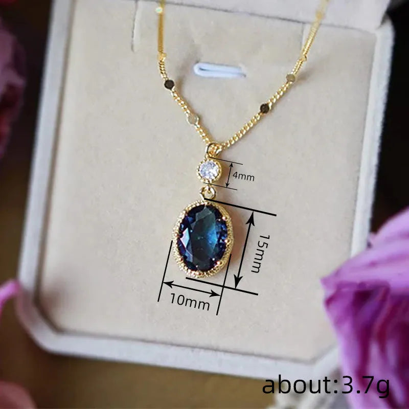 Gold electroplated French retro copper necklace with geometric pendant design and 40cm chain