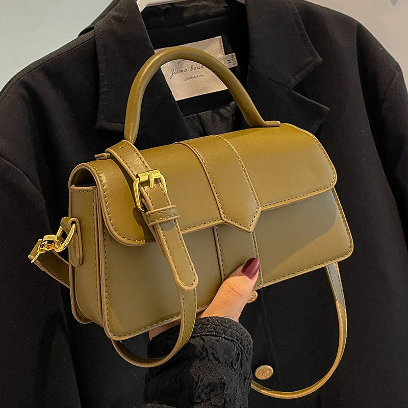 Women's PU leather messenger bag in horizontal square shape with file organisation and sandwich pocket