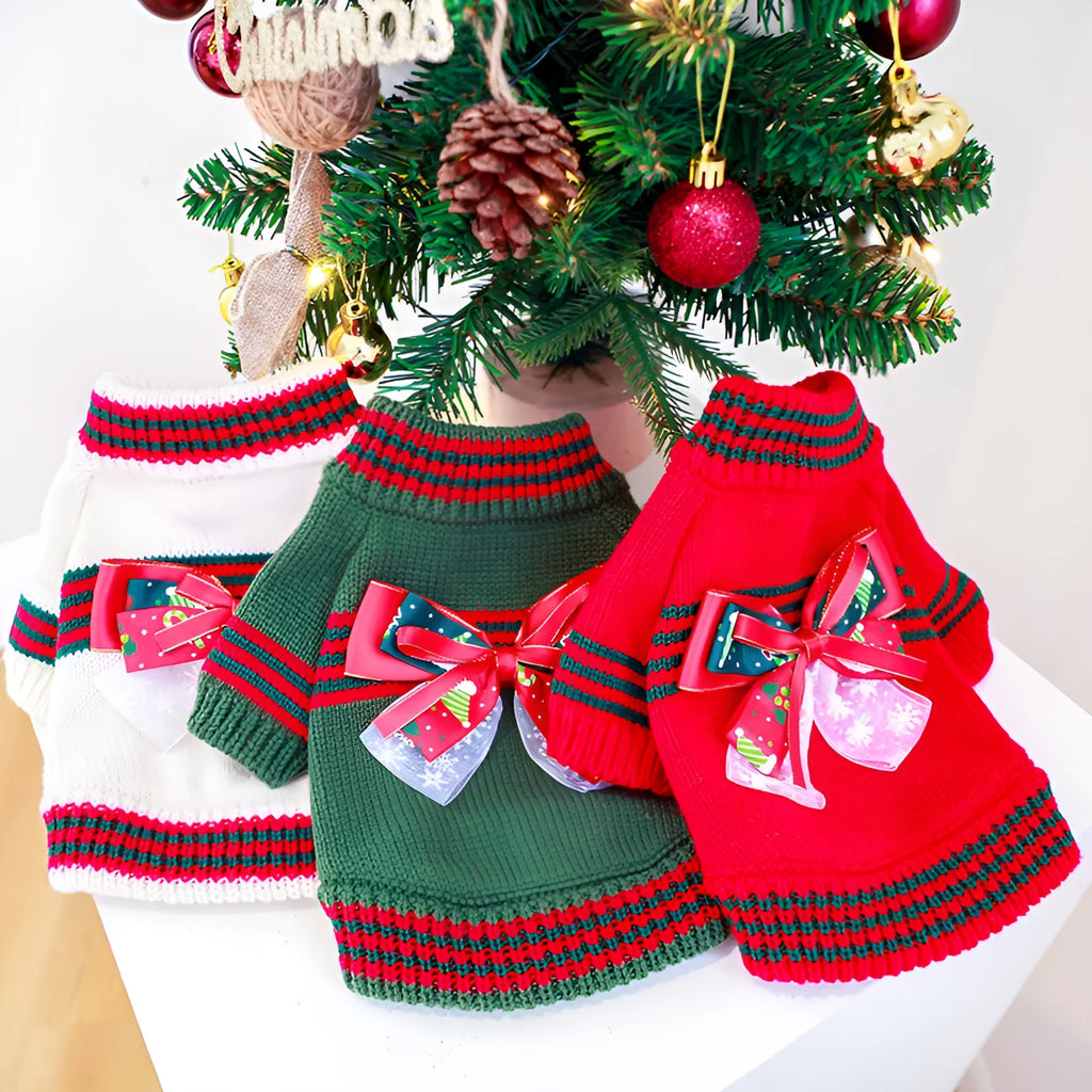 Red Christmas dog sweater with festive print for small to large dogs