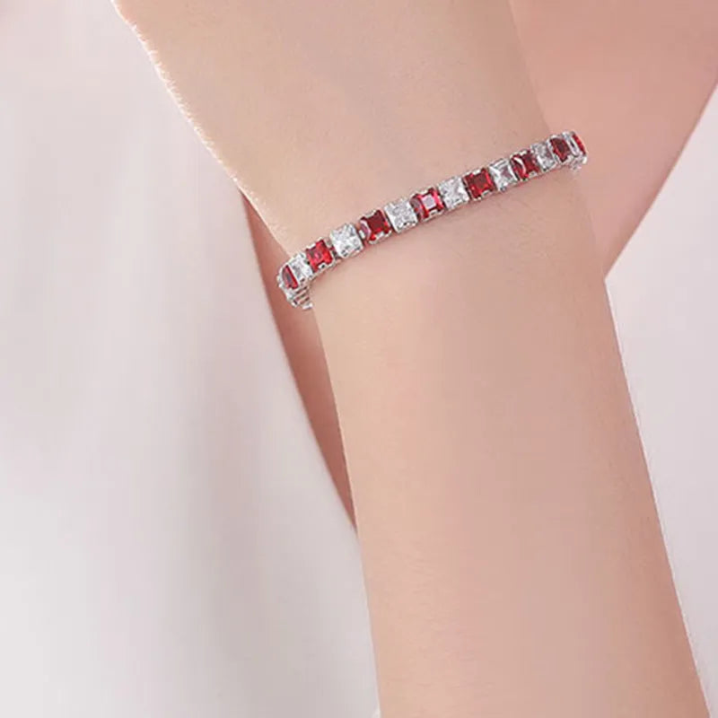 Women's square diamond bracelet with electroplated platinum finish and geometric design