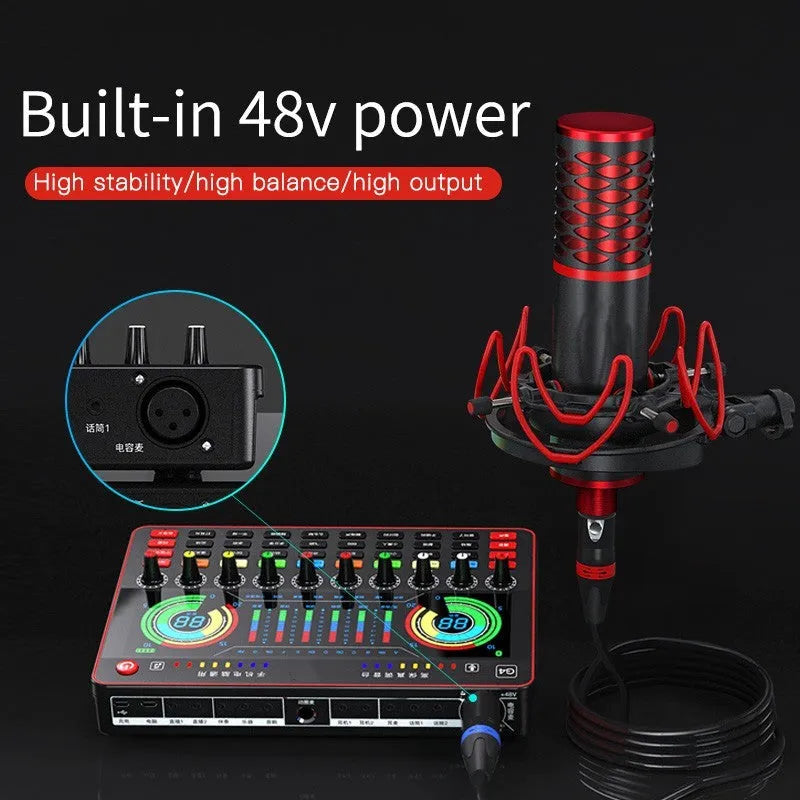 G4 professional live sound card with colour LCD screen, tuning knobs, and included microphone and cables