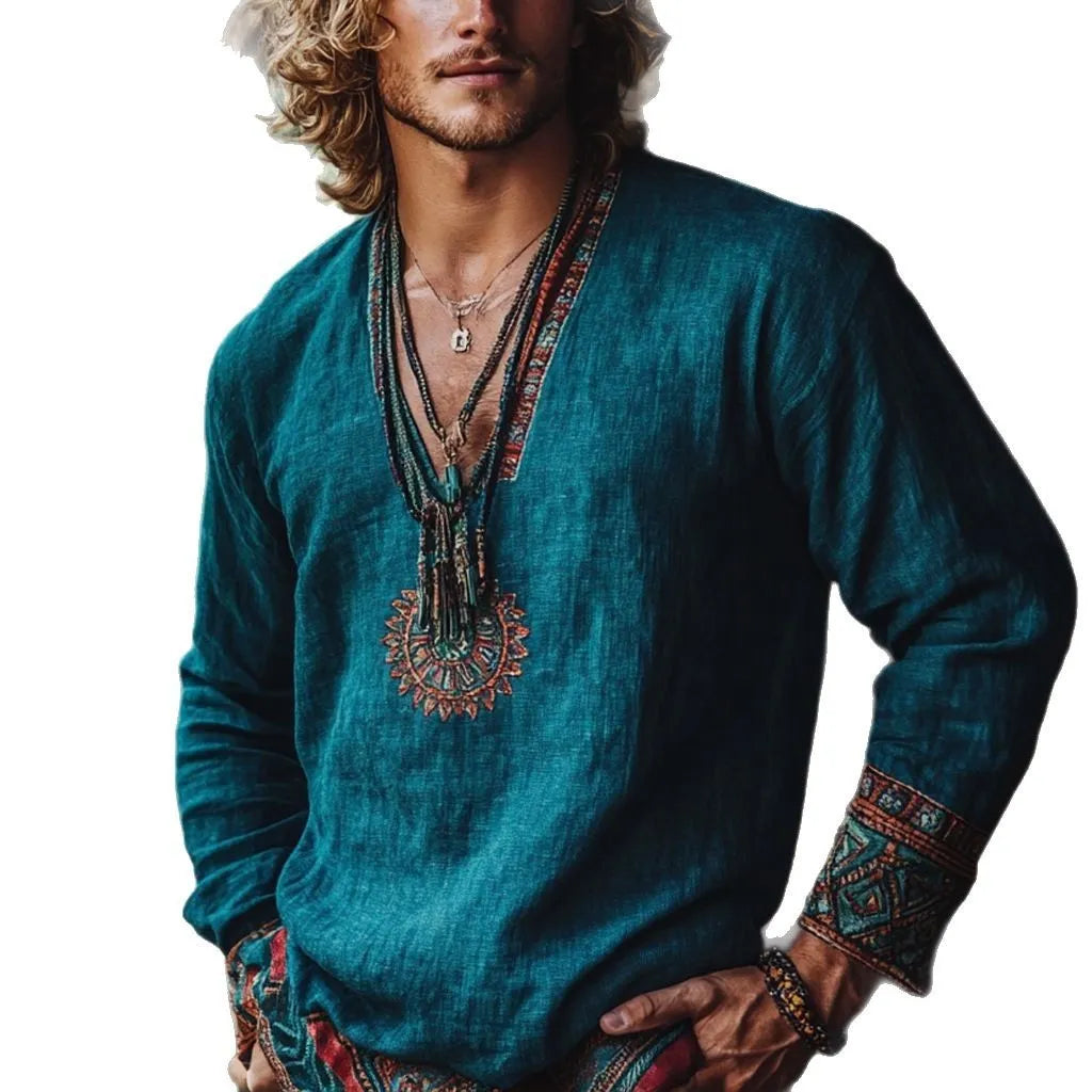 Vintage printed polyester long sleeve pullover top in European retro style