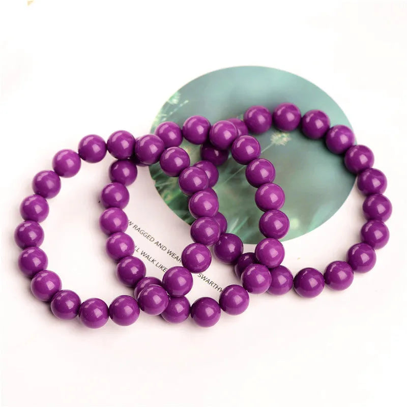 Jiuya purple mica crystal bracelet with polished beads in single circle design