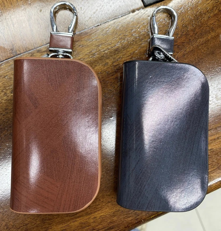 Soft cowhide leather car key case with frosted finish in black or brown colour