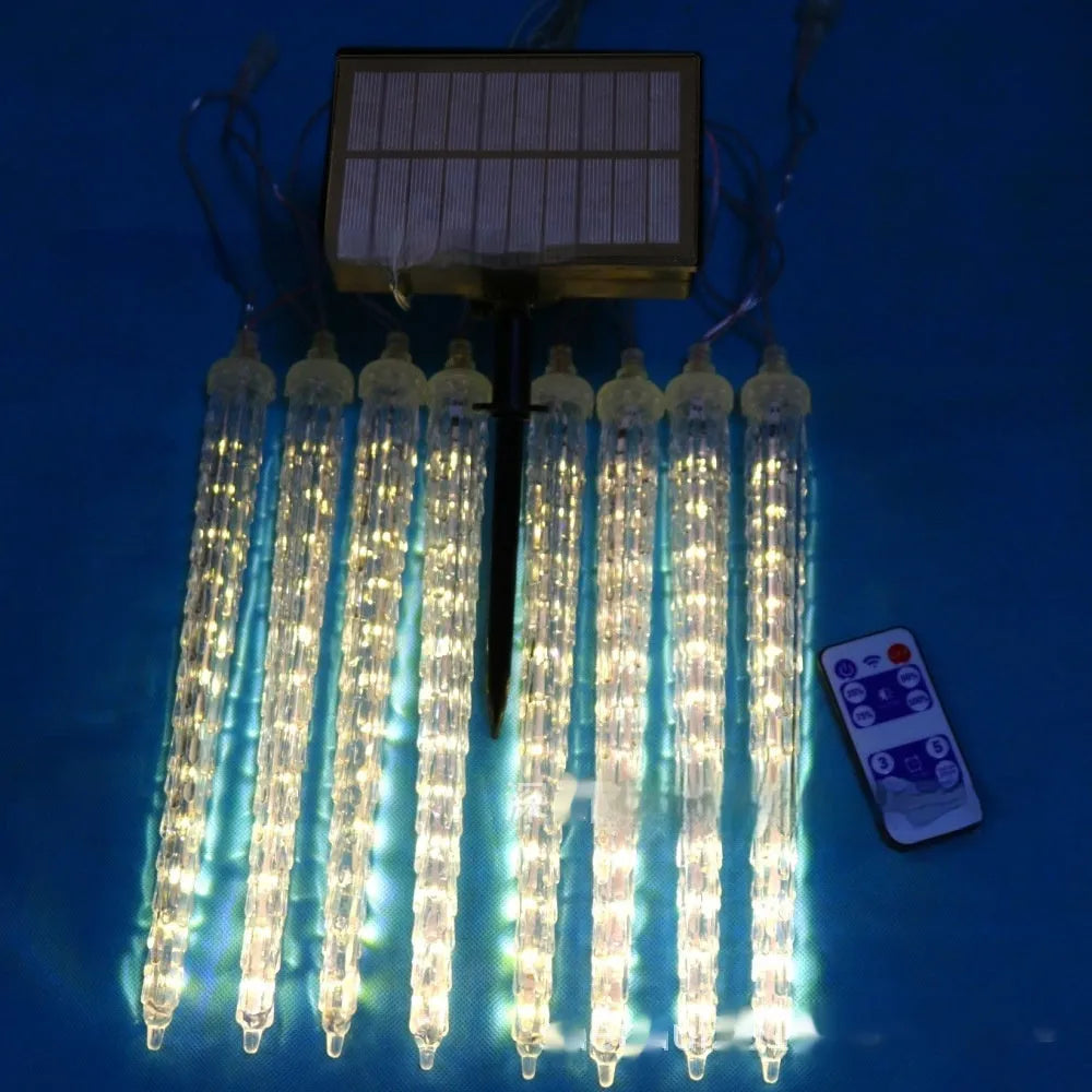 Solar LED ice cone shaped meteor shower Christmas lights with remote control