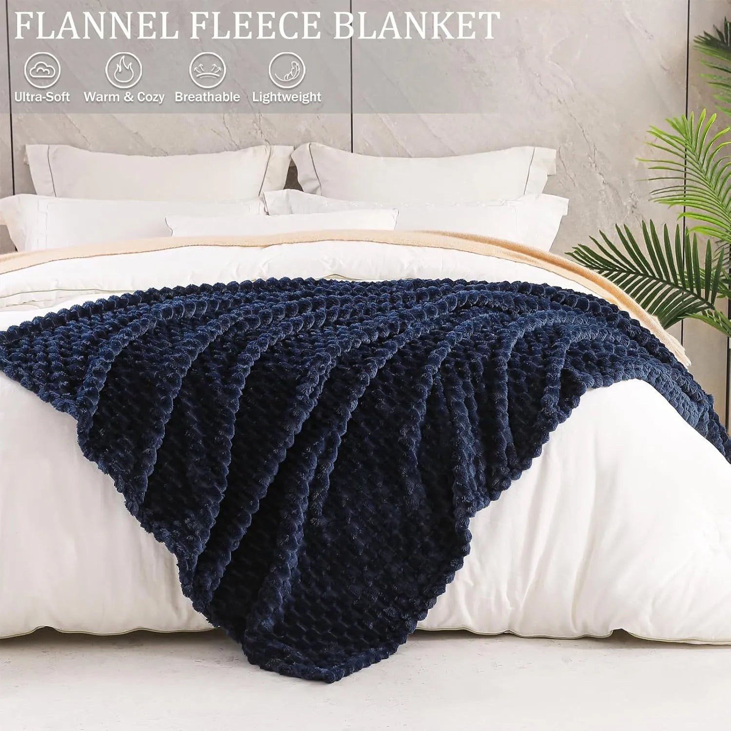 Children's soft plaid fleece blanket in camel colour showing texture and size.