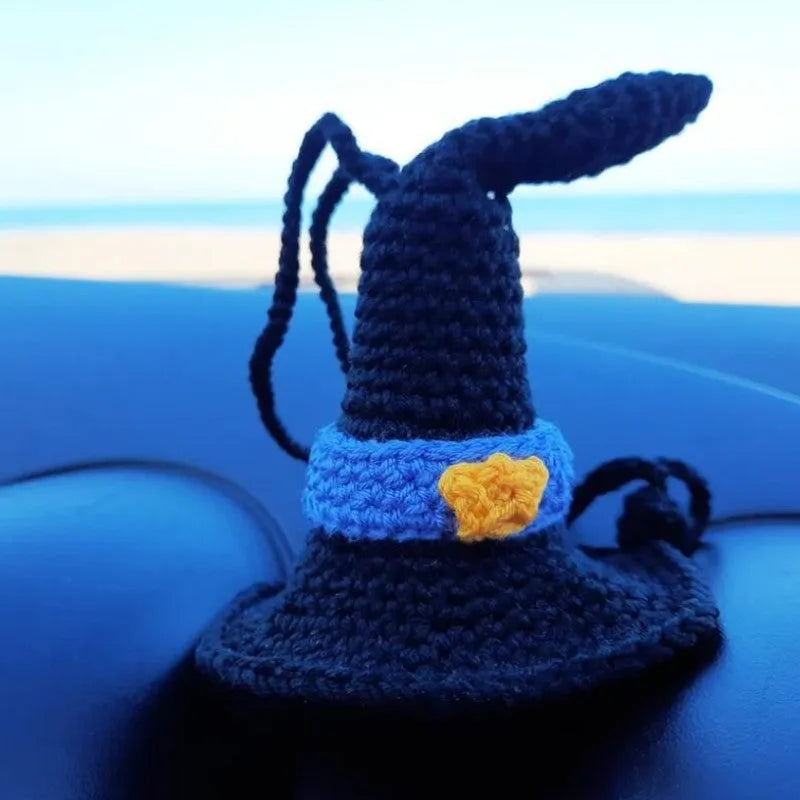 Hand-woven polyester car hanging ornament in cartoon design hanging from rear-view mirror