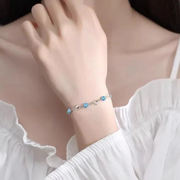 Blue diamond electroplated copper love heart necklace and bracelet jewellery set with adjustable length
