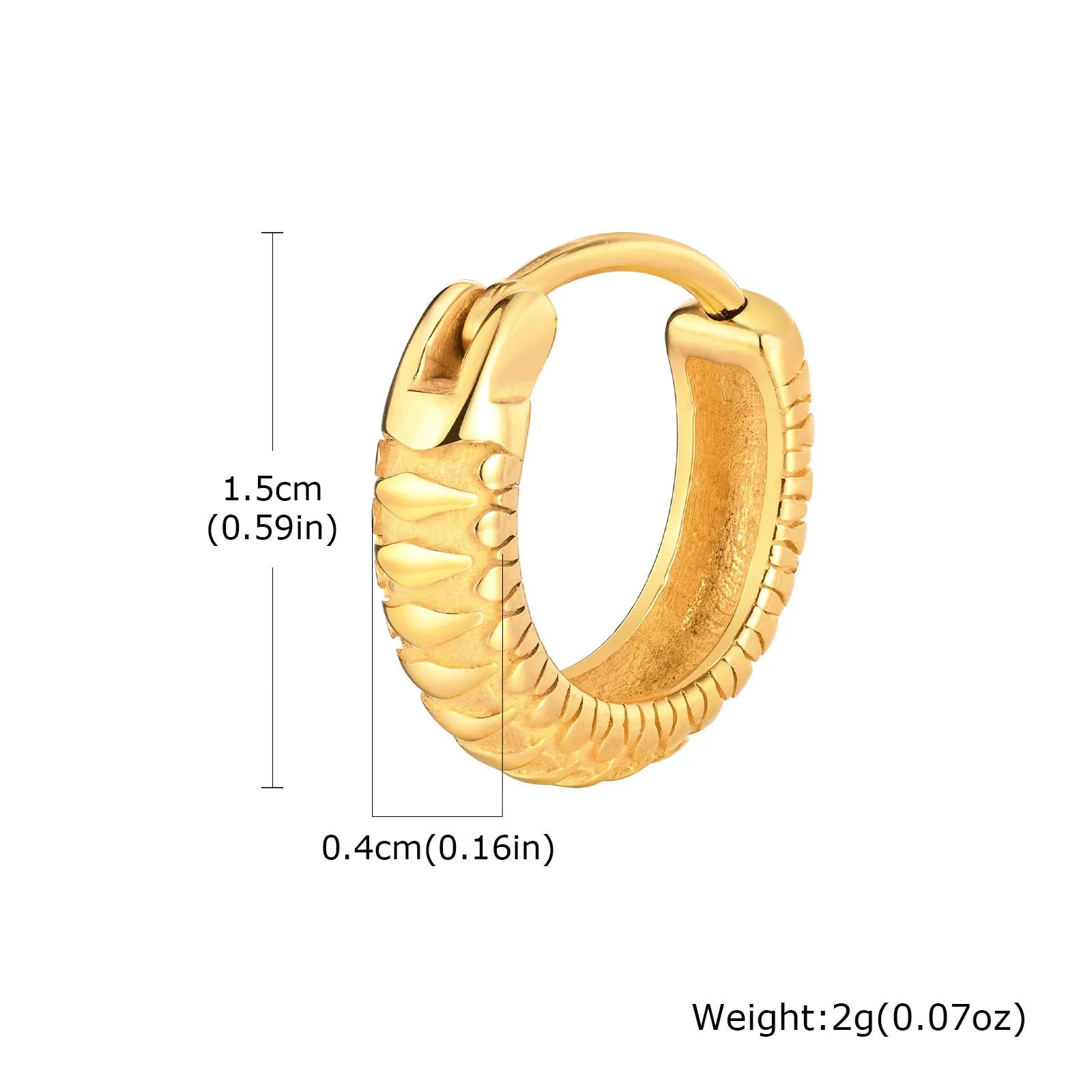 Stainless steel snake pattern earrings in black or gold for hip hop fashion