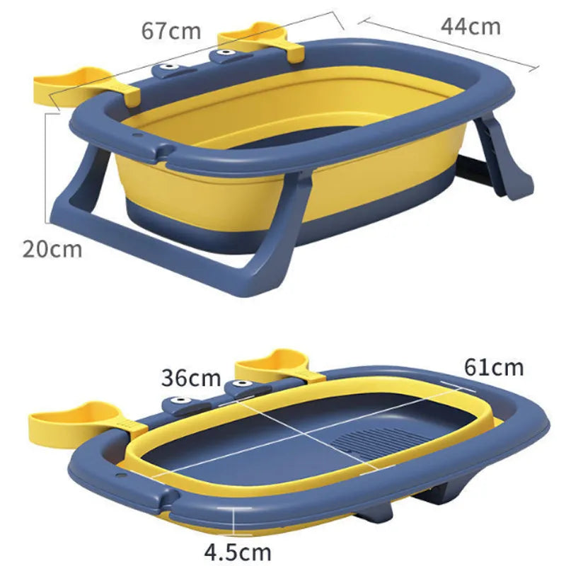 Blue foldable plastic pet tub for washing a small dog or cat.
