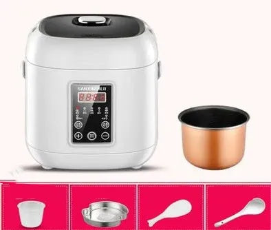 Miniature round automatic rice cooker with 2L capacity and steaming function for one to two persons
